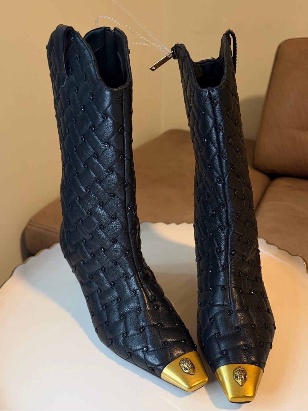 Kurt Geiger Regent Crystal Embellished Leather Boots US 6 EU 36